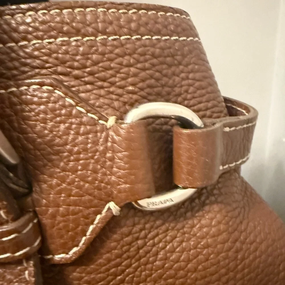 Prada Vintage Brown Vitello Dani Tote Bag Pebbled Leather Y2K Silver Hardware